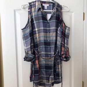 Cold shoulder maternity button up top